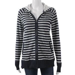 Andrea Jovine Women Full Zip Hoodie Blue Striped Cotton Long Sleeve Size S